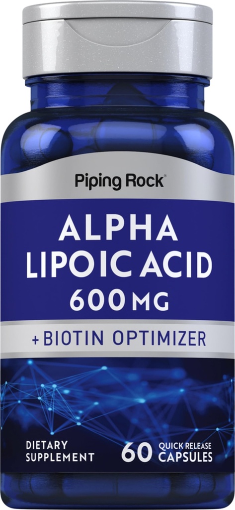 Piping Rock Alpha Lipoic Acid 600 mg | Biotin Optimizer | 60 Capsules | Non-GMO, Gluten Free Supplement Supplement