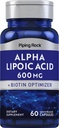 Piping Rock Alpha Lipoic Acid 600 mg | Biotin Optimizer | 60 Capsules | Non-GMO, Gluten Free Supplement Supplement