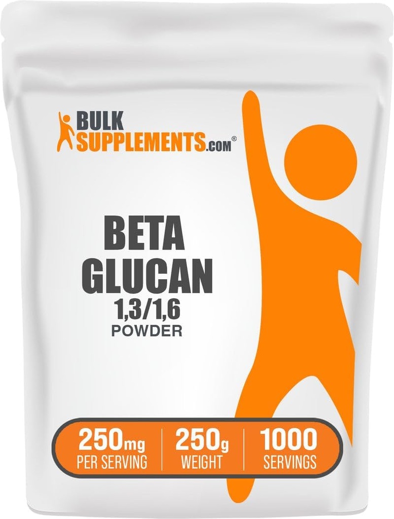 BulkSupplements.com Beta Glucan Toz - 1.3/1,6, Beta Glucan Supplements - Vegan & Gluten Free Supplement, 250 mg per Service, 250g (8.8 oz) (Pack of 1)