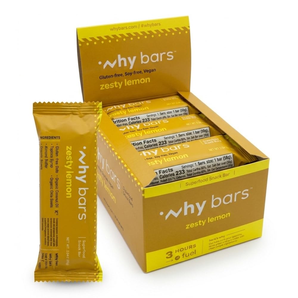 Barlar, Protein Barlar, Zesty Lemon, 2.04 Ounce Bars (12 protein Bars) - Protein Bar Superfood, Gluten Ücretsiz, GMO, Organik, Vegan, Basit Malzemeler