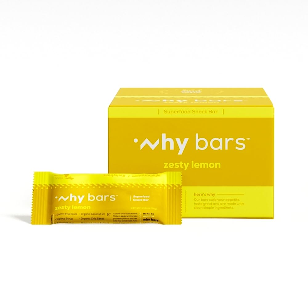 Why Bars, Protein Bars, Zesty Lemon, 2.04 Ounce Bars (Pack of 12 Protein Bars) - Protein Bar Superfood, Gluten Free, Non GMO, Organic, Vegan, Simple Ingredients