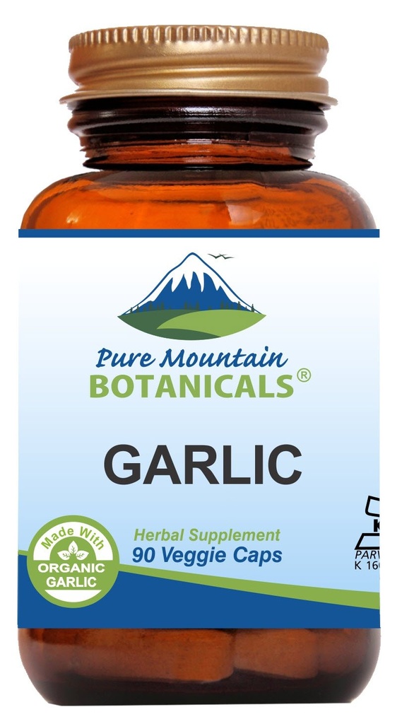 Pure Mountain Botanicals Garlic Capsules 500mg - 90 Veggie Capsules with Organic Garlic Bulbs - Vegan Kosher Gluten-Free Pills - Allium Sativum Herbal Supplement