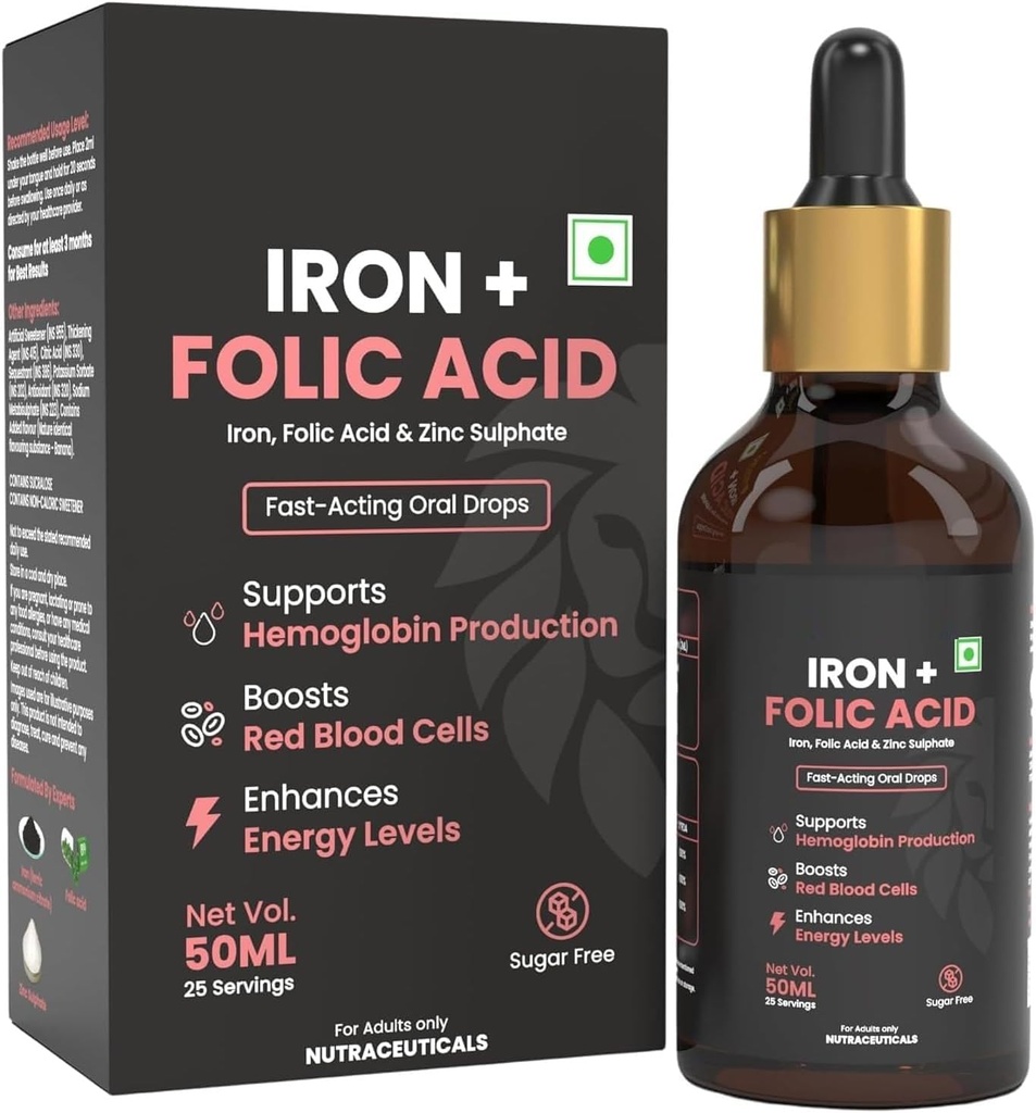 DURJA Iron + Folic Acid Drops | Hızlı Kadın ve Erkekler için çinko | Hemoglobin ATM & Blood Builder | Non-Constipating - 50 ml '