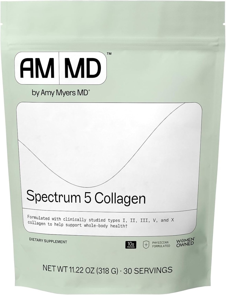 Amy Myers MD Spectrum 5 Collagen Peptides Toz - Sağlıklı Saç, Skin & Nails - Ortak Destek için Daily Collagen Supplement, Gut & Immune Health - 30 Hizmet