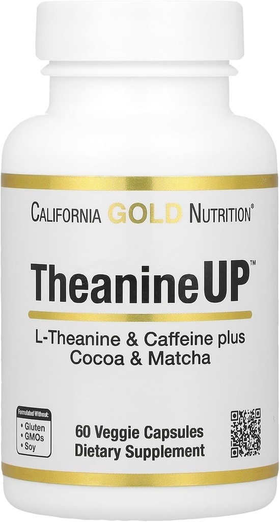 California Gold Nutrition TheanineUPTM, L-Theanine & Caffeine Plus Cocoa, και Μάτσα, 60 κάψουλες Veggie