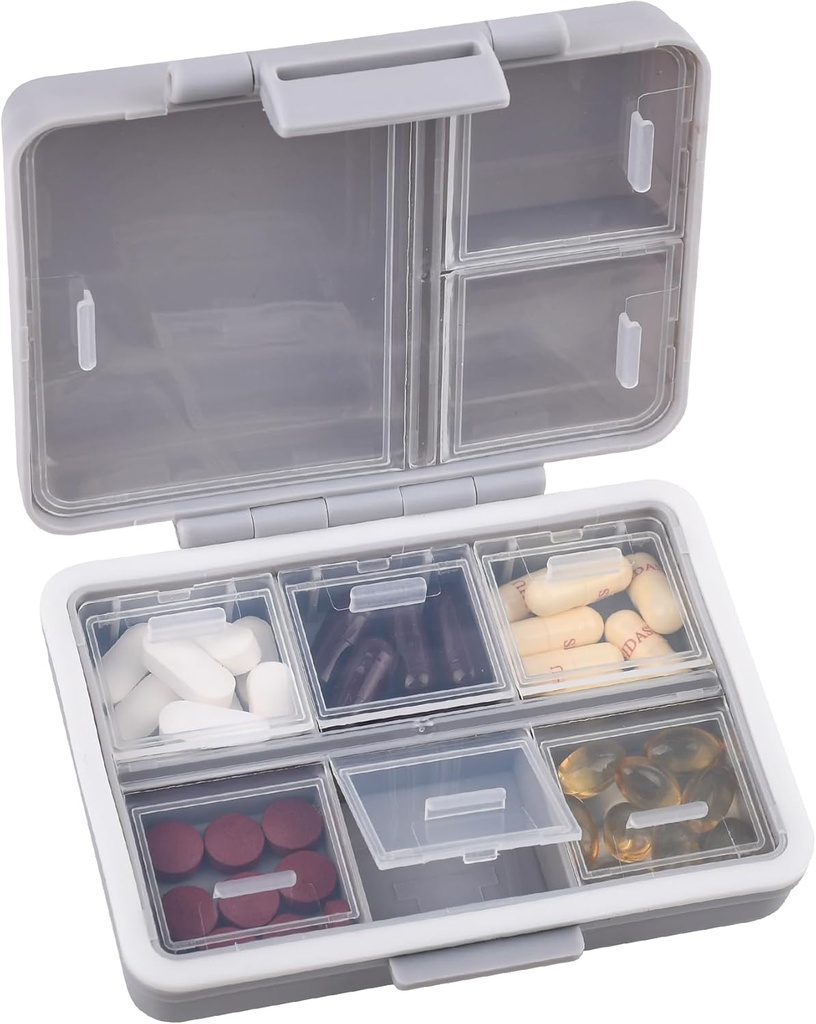 9-Grid Pill Organizer,Portable Pill Box,Large Kapasite Karşılaştırmalar,Tren Pill Konteyner,Medicine Akrilik,Pill Purse,Pill Case for Vitamins, Fish Oils or Supplements (Grey)