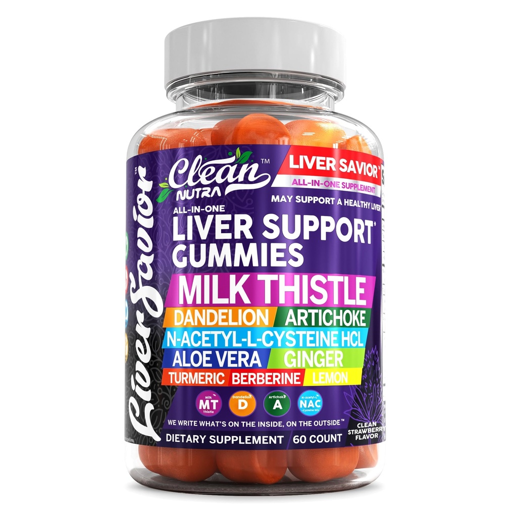 Temiz Nutra Liver Cleanse Detox & Tamir Gummies | Milk Thistle Gummy Liver Support Vitamins | Dandelion, Artichoke, Aloe Vera, Ginger, Berberine, Limon, N-Acyl-L-Cysteine, Turmeric Supplement HCL