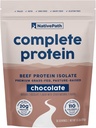 NativePath Complete Beef Protein Powder Isolate – Grass-Fed, Pasture-Raised, Γαλακτοκομικά & Λακτόζη Χωρίς, Χωρίς Γλουτένη, Μηδέν Ζάχαρη, MCTs & Αμινοξέα – 20g Πρωτεΐνη, Σοκολάτα Γεύση, 30 Μερίδες