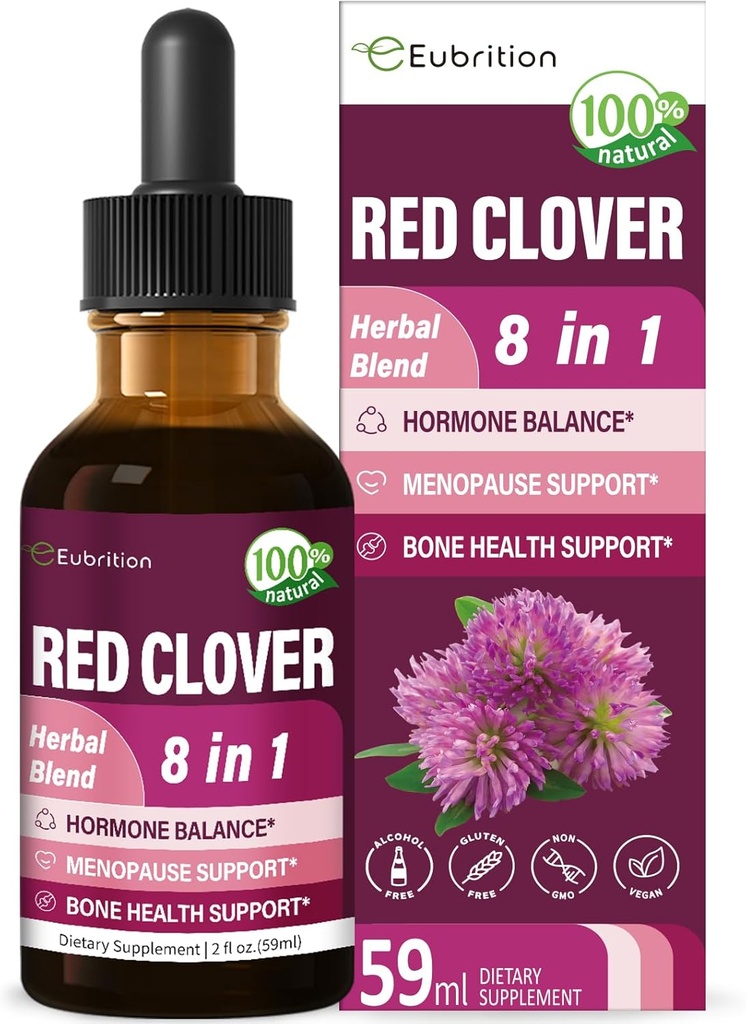 Red Clover Herb Extract Drops for Women Health Balance, 8-in-1 Herbal Formula Supplement for Menopause Hot Flashes Relief with Dong Quai & Shatavari Extract, Alcohol Free Tincture. 2oz