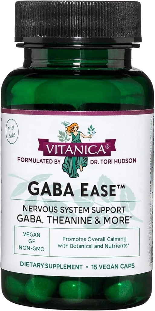 Vitanica GABA Ease - GABA & L-Theanine Supplement for Calm & Relaxation Support - Women's Health Supplement with GABA, Passionflower, Hops, Skullcap & L-Theanine - Consumer Line - 15 Vegan Caps