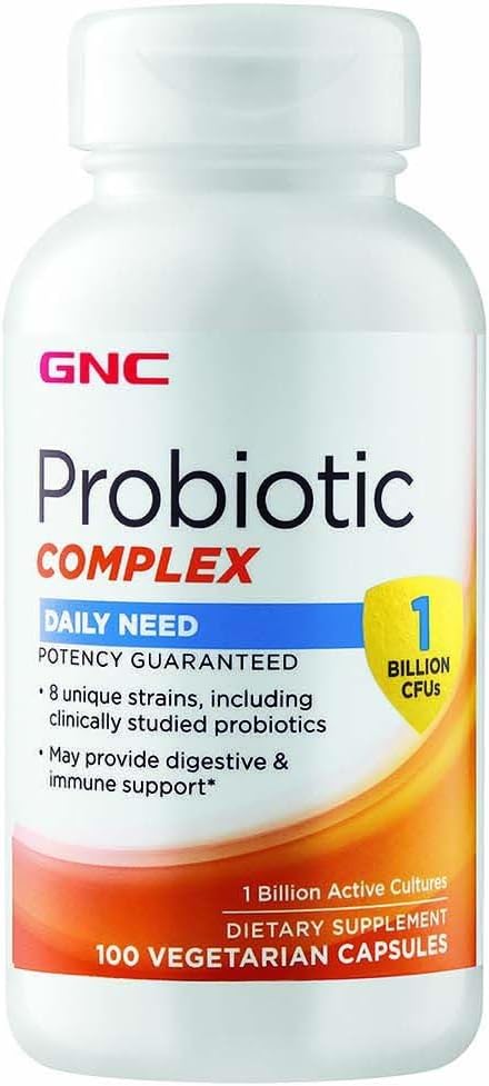 GNC Probiyotik Kompleksi Günlük Tamam, Digestive ve Immune Support, 1 Milyar CFUs, 100 Vegetarian Capsules, 100 Hizmetler