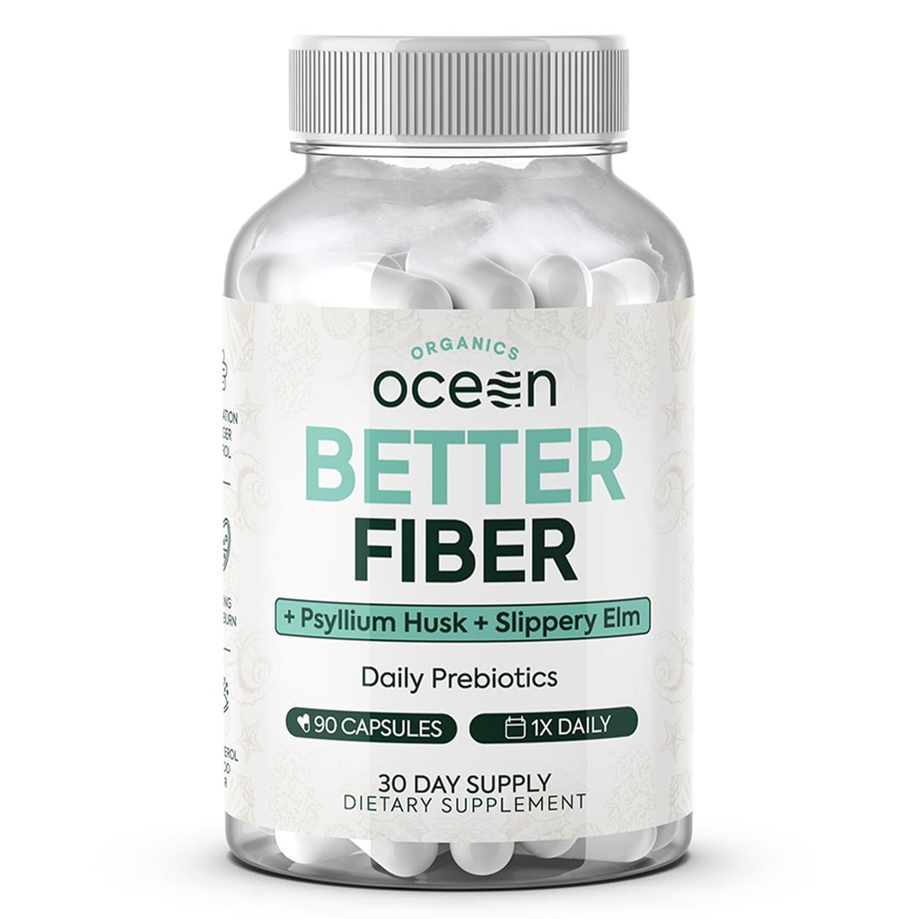 Organiks Ocean Better Fiber - Daily Fiber Supplement - Soften Stool for Effortless Bowel Hareketler - Psyllium Hulk ve Terpery Elm - 90 Capsules