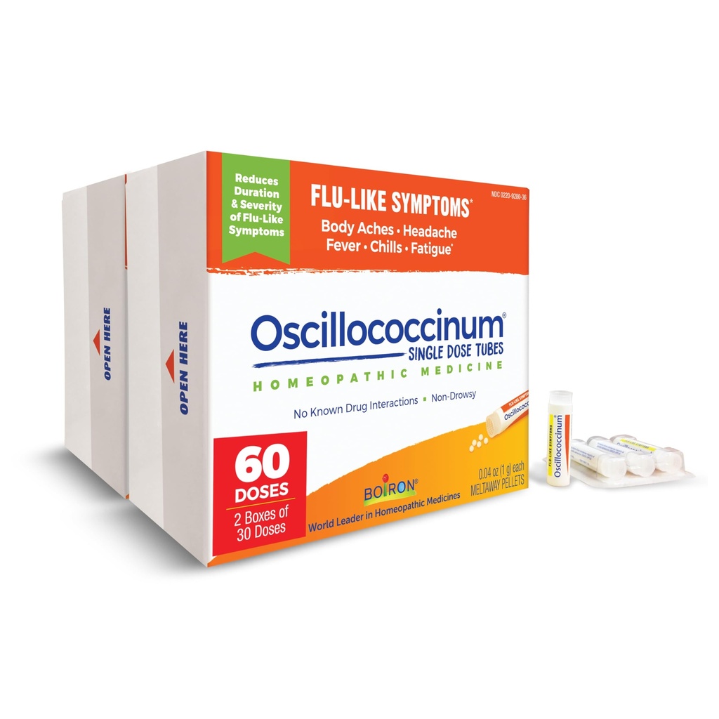 Boiron Oscillococcinum for Relief from Flu-Like behavior of Body Aches, Headache, Fever, Chills, and Fatigue - 60 Dos (Pack of 2)