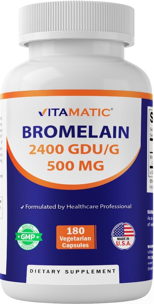 Vitamatic Bromelain Supplement 500 mg – 2400 GDU/g – 180 Capsules