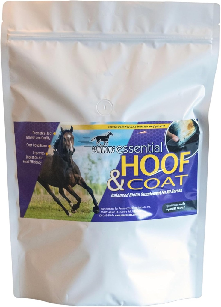 Pennwoods Essential Hoof & Coat - Optimal Equine Hoof Büyüme, Sağlıklı Ön & Beslenme Dengesi, 4lb Bag Bag