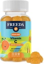 FREEDA C Çocuk Vitaminleri C Gummies - Çocuklar Şeker Ücretsiz VIT C Gummy Chewable for Yetişkinler, Gençler ve Çocuklar - Sertifikalı Kosher, Delicious Orange Flavor, Zero Sugar Immune Support Supplement (60 Ct)