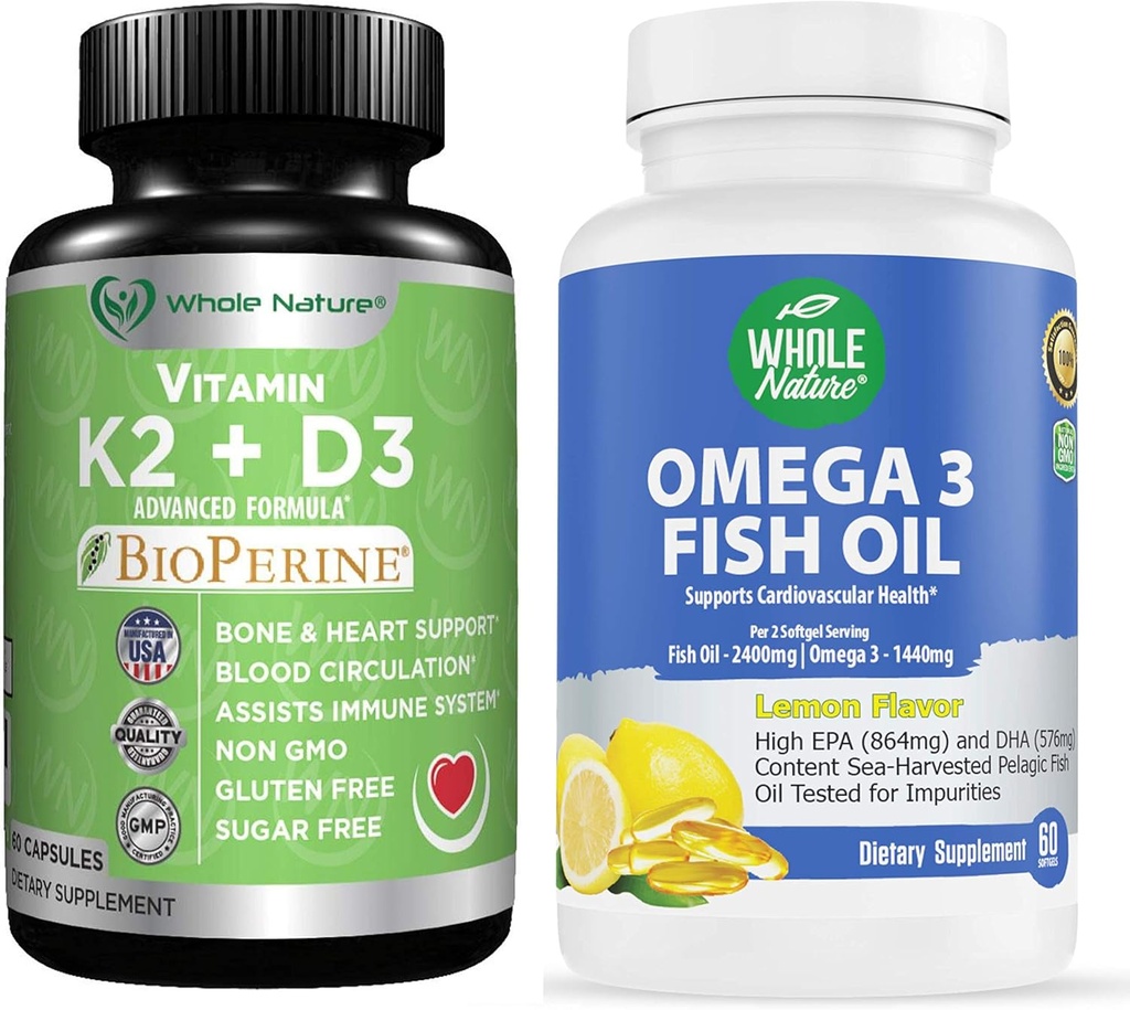 K2+D3 ile Bioperine Plusuba Omega 3 Fish Oil, Heart & Bone Health, Ortaklar ve Beyin Sağlığı, Ortaklar ve Beyin Sağlığını Desteklemek için En Etkili Birliktedir.