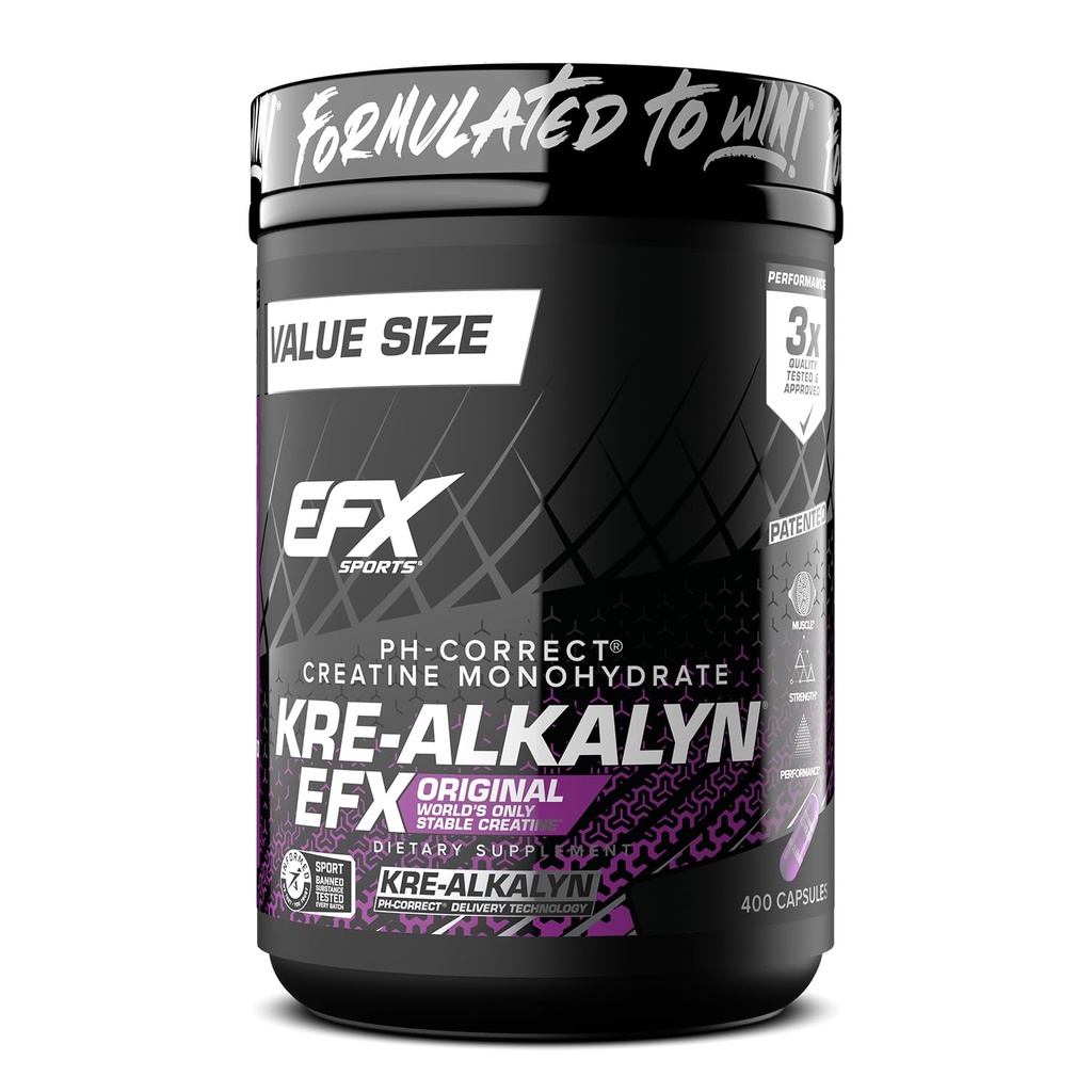 EFX Sports Kre-Alkalyn EFX | pH Doğru Krein Monohidrat Pill Supplement | Güçlü, Kas Büyüme ve Performans | 200 Hizmet, 400 Capsules