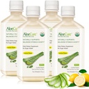 AloeCure USDA Organic Aloe Vera Juice Lemon Flavor - Κατασκευάζεται μέσα σε 12 ώρες από τη συγκομιδή - Φυσικό συμπλήρωμα για την ισορροπημένη οξύτητα στομάχου - Υποστήριξη Digestive και ανοσοποιητική υγεία, 4 Btls x 16.7oz