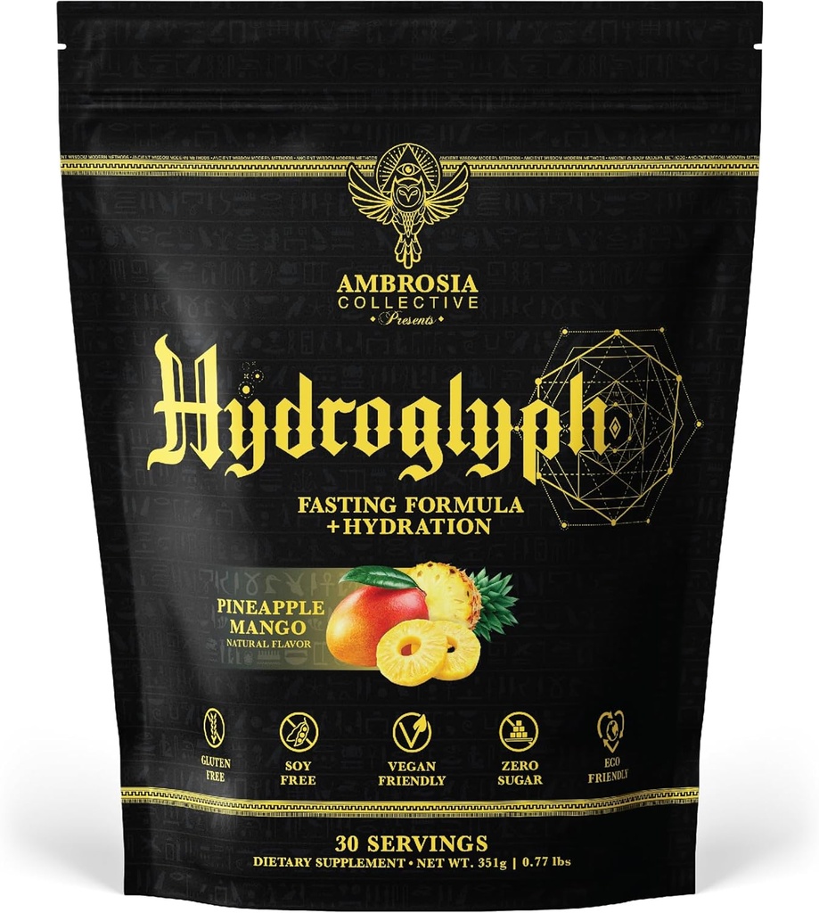 Ambrosia Hydrorif Intraworkout Formula w/BCAA + EAA + Elytes Hydration Toz, 0g Sugar Fasting Hydration Drink Mix, Made w/Coconut Water (Pineapple Mango)