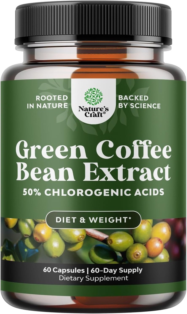 Pure Green Coffee Bean Extract Supplement – Best for Weight Loss Appetite Suppressant – 750 mg with Chlorogenic Acid Best Energy Booster Advanced Natural Potent Formula – 60 Capsules