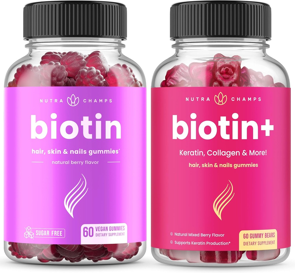 NutraChamps Saç, Skin & Nails için Biotin Log Tamamlıyor. Biotin & Biotin+