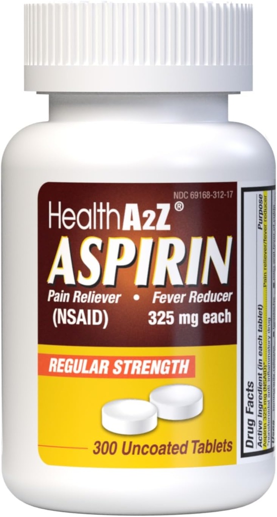 HealthA2Z® aspirin 325 mg | Uncoated Tabletler |Origin Güç | Ağrı Reliver | Ateşleme | Bayer® Active Malzemelerle Karşılaştırma... (300 Konts)