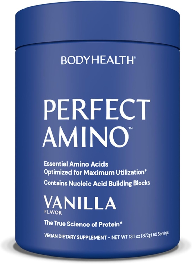 BodyHealth PerfectAmino Toz - BCAA ve EAA Toz Pre and Post Workout - Amino Asit Enerji Erkekler ve Kadınlar için Yalın Kas ve Kurtarmayı Destekleyecek - Vanilla - 60 Hizmetler