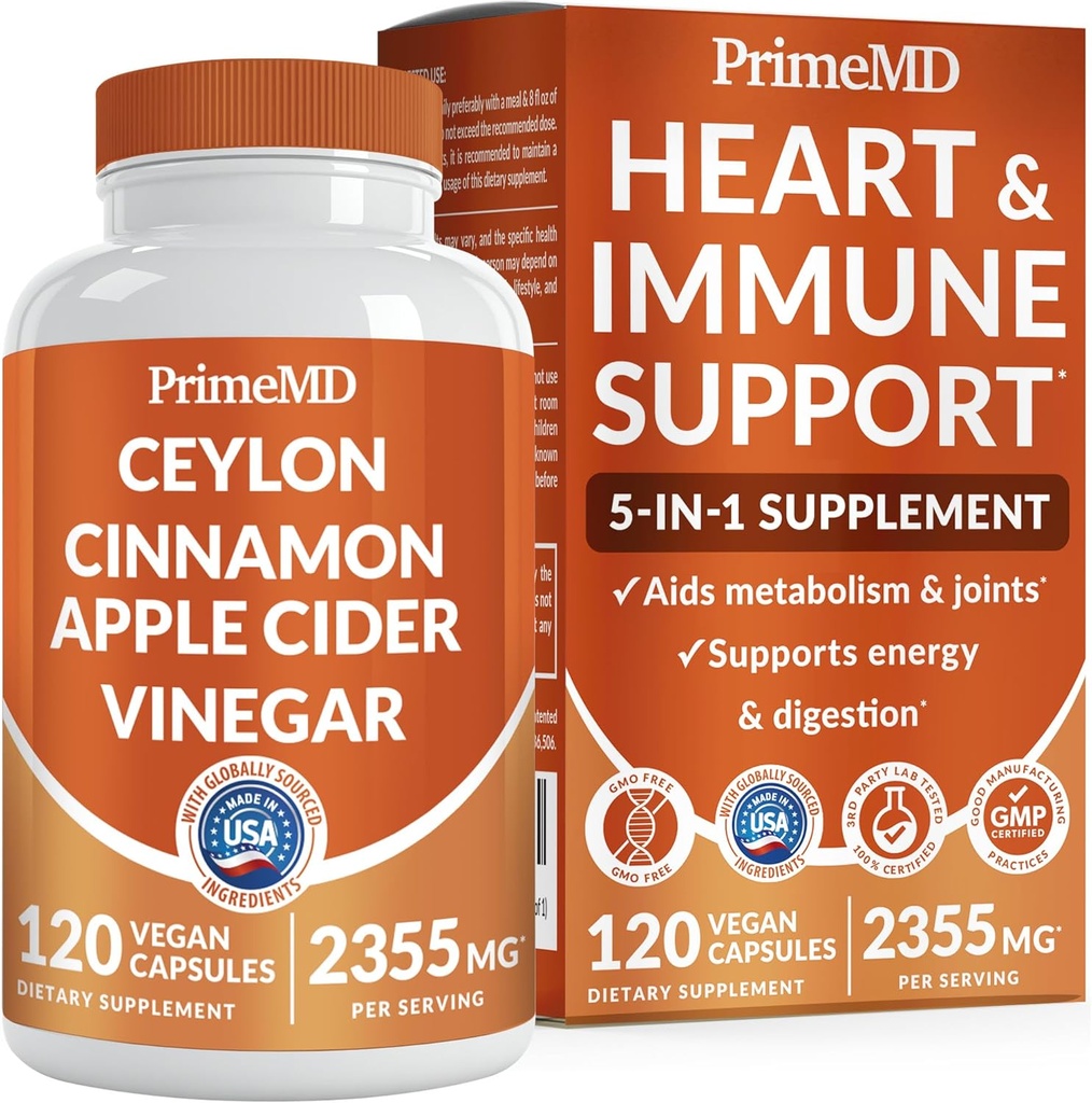 5-in-1 Ceylon Cinnamon Capsules 2355 mg - Ceylon Cinnamon ve Apple Cider Vinegar ile Turmeric, Panax Macintosh, Cinnamon ve Bioperine, 120 ctt