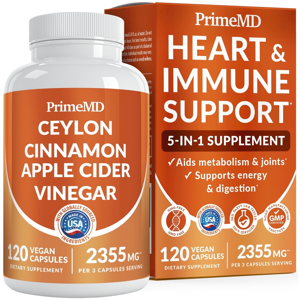 5-in-1 Ceylon Cinnamon Capsules 2355 mg - Ceylon Cinnamon ve Apple Cider Vinegar ile Turmeric, Panax Macintosh, Cinnamon ve Bioperine, 120 ctt
