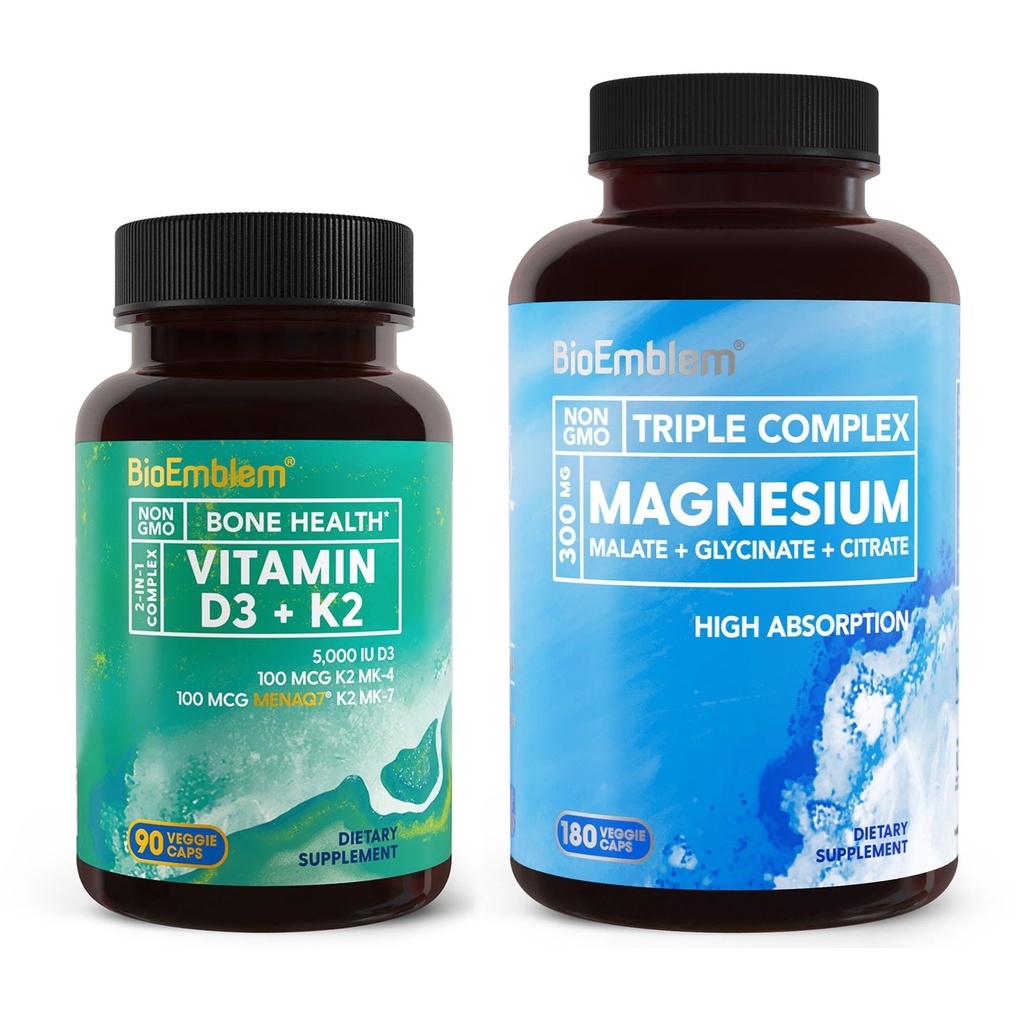 Vitamin D3 K2 90 Capsules ile BioEmblem Triple Magnezyum Kompleksi 180 Capsules