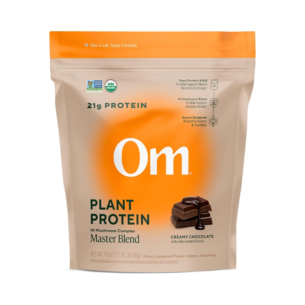 OM MUSHROOM SFOOD Master Blend Vegan proteini - 10 Mushrooms, Ashwagandha, BCAAs & B12 - Enerji, Kurtarma ve Immune Destek - 1.2 lb (16 Hizmet)