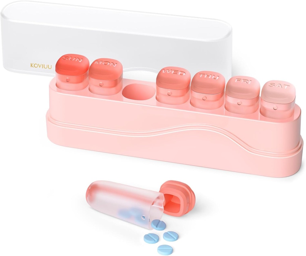 Haftalık Pill Organizer 1 Zaman Bir Gün, KOVIU Re taşınma Pill Box 7 Gün, Portatif Seyahat Pill Vakası, Günlük İlaç Konteynerleri, Hafta Pillbox Vitamin Medical Supplement, Pink