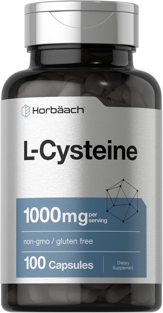 Horbäach L-Cysteine 1000 mg | 100 Toz Capsules | Non-GMO, Gluten Free Supplement Supplement