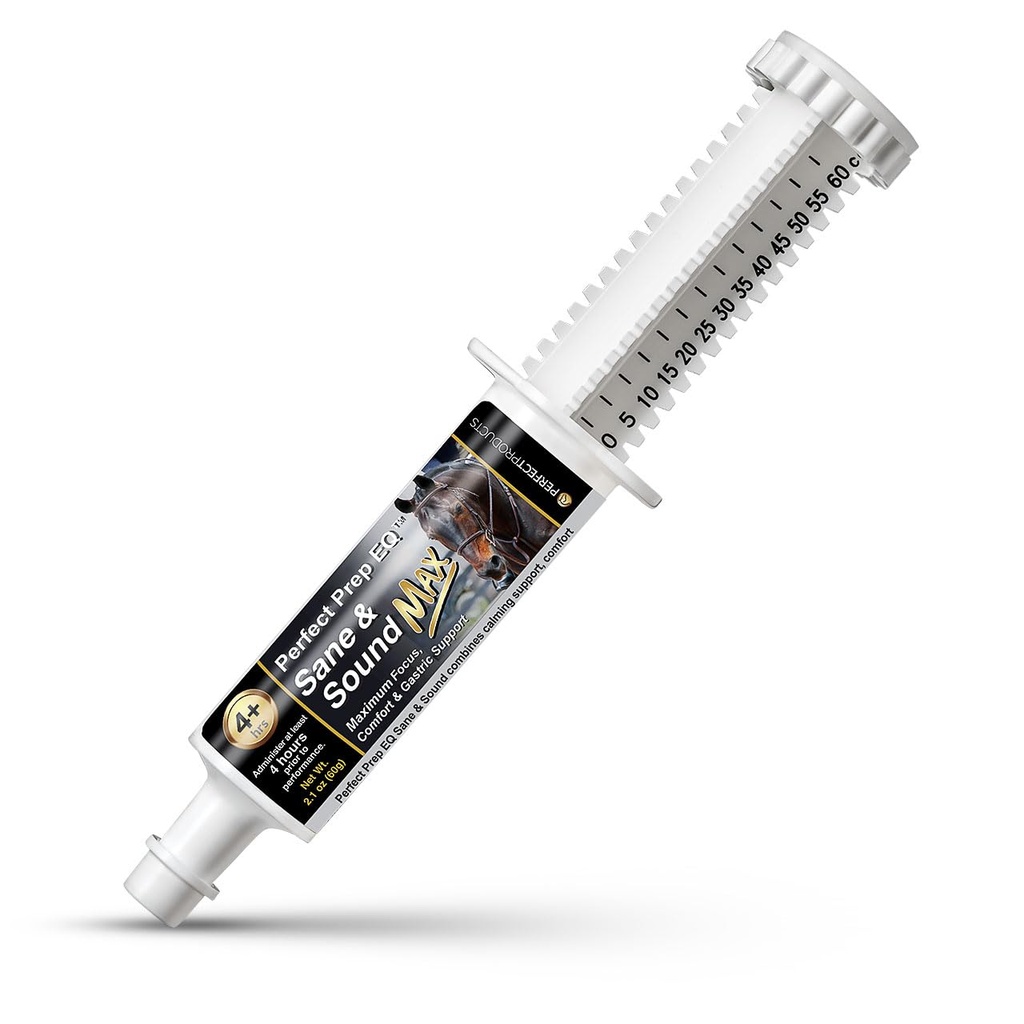 Mükemmel Prep EQ Sane ve Sound MAX Horse Calming Paste, Long-Acting, Max Strength Calming for Soundness and memory, Show Safe, 60cc