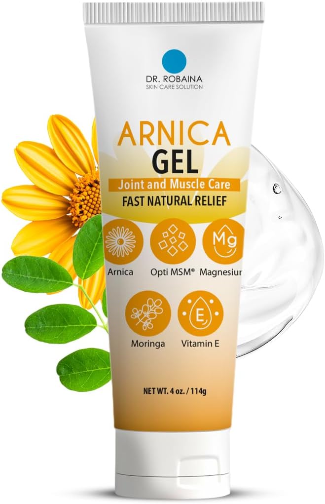 Dr. Robaina Arnica Gel 4 oz - Yoğun Arnica montana ile MSM Magnezyum & Vitamin E | Yüzde Olmayan Soğutma Gel İnce Cilt & Bruized Alanları | Hızlı-Absorbing, ABD'de Yapılmış | Made in USA