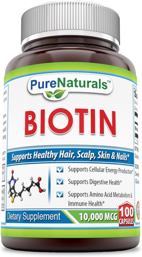 Pure Naturals Biotin 10.000 Mcg, 100 κάψουλες- Υποστηρίζει υγιή δέρμα & μαλλιά – Προάγει τη συνολική καλή υγεία