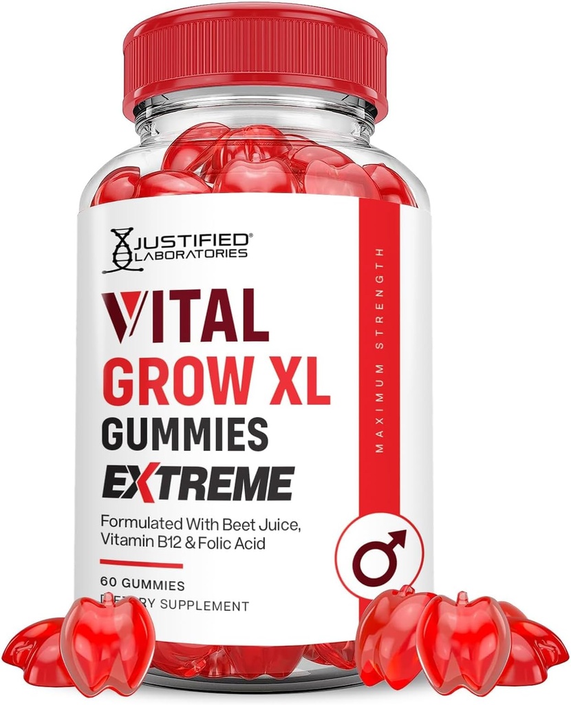 Justified Laboratories Vital Grow XL Extreme 2000MG Performance Gummies Advanced Formula Formula Formuled with ACV Pomegranate Beet Juice Powder B12 Vegan Non GMO 60 Gummys
