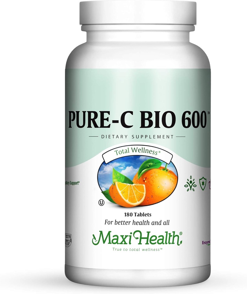 C Kompleks 600 mg Supplement - Önerilen Günlük Dose Vitamin C Tabletleri Lemon Bioflavonoyaklar,dis & Phosphorus – Immune Health Support – Pure-C Bio 600 Non-GMO, VIT C Vegan 180 Tabletler