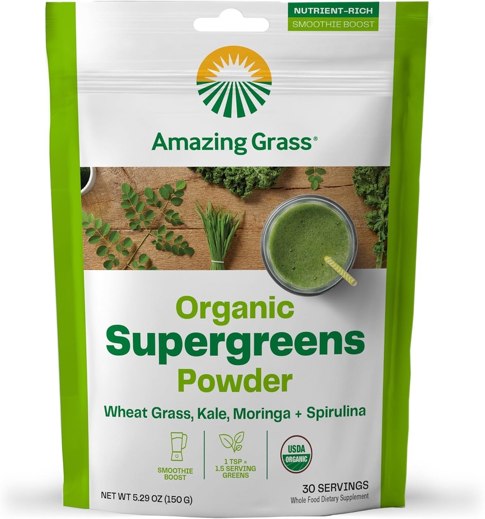 Amazing Grass Super Greens ATM: Greens Toz Mixie Mix with Spirulina, Moringa, Buğday Grass & Kale Smoothie ATM, Chlorophyll provideing Greens, 30 Services