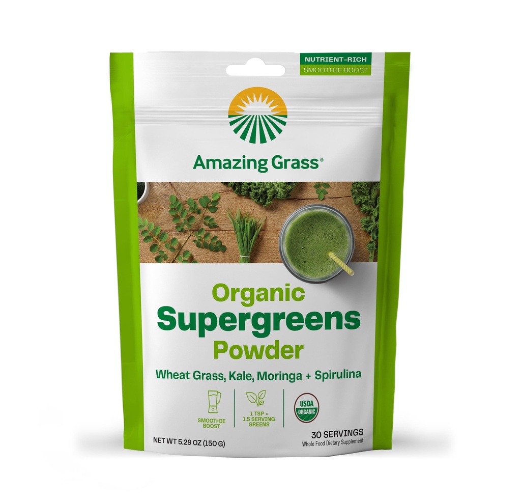 Amazing Grass Super Greens ATM: Greens Toz Mixie Mix with Spirulina, Moringa, Buğday Grass & Kale Smoothie ATM, Chlorophyll provideing Greens, 30 Services