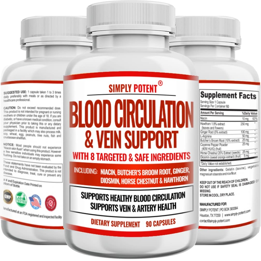 Kan Circulation & Vein Support Supplement, 90 Caps, Spider and Varicose Veins, Supports Gemis, Leg and Cardiovascular Health with Niacin, Ginger, Cayenne Pepper