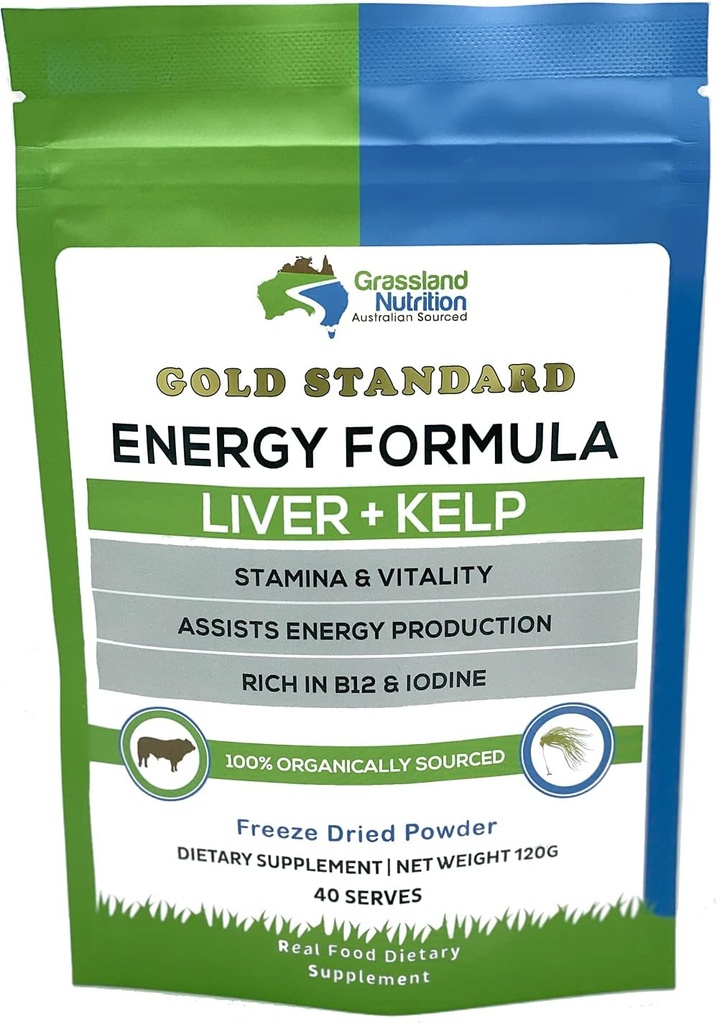 Grass Fed Beef Liver with Wild Harvested Kelp Energy Formula - Natural B12, Iodine, Iron & Vitamin A (120G Toz)