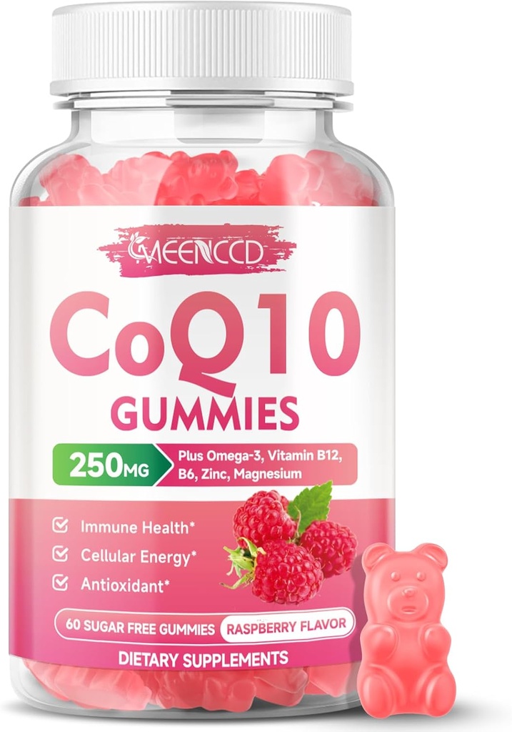 Χωρίς ζάχαρη CoQ10 Gummies 250mg, Συμπληρώματα Συνένζυμου Q10 Plus Ωμέγα-3, Βιταμίνη Β6 & Ψευδάργυρος, Υψηλή Απορρόφηση CoQ10 Συμπλήρωμα για Κυτταρική Ενέργεια & Αντιοξειδωτική Υποστήριξη, Βατόμουρο Γεύση, Vegan 60Cts