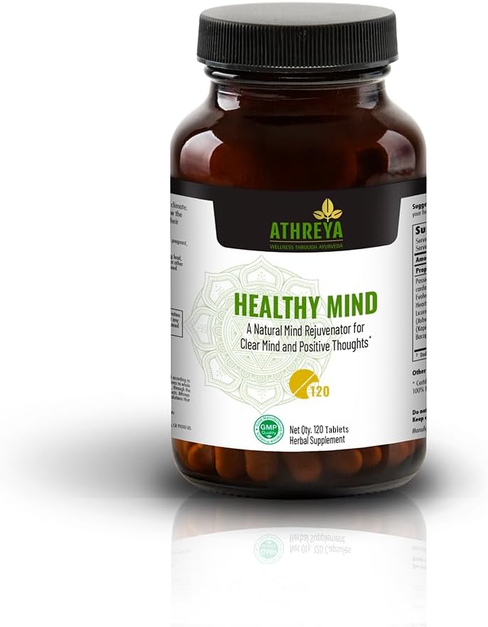 Athreya Herbs Sağlıklı Zihin Tabletleri | 120 Tabletler | Net Zihin ve Olumlu Düşünceler için Beyin Sağlığı Tamamı | Bellek, Odak, Zihinsel Enerji ve Concentration | Vegan, Non-GMO | 30 Day Supply