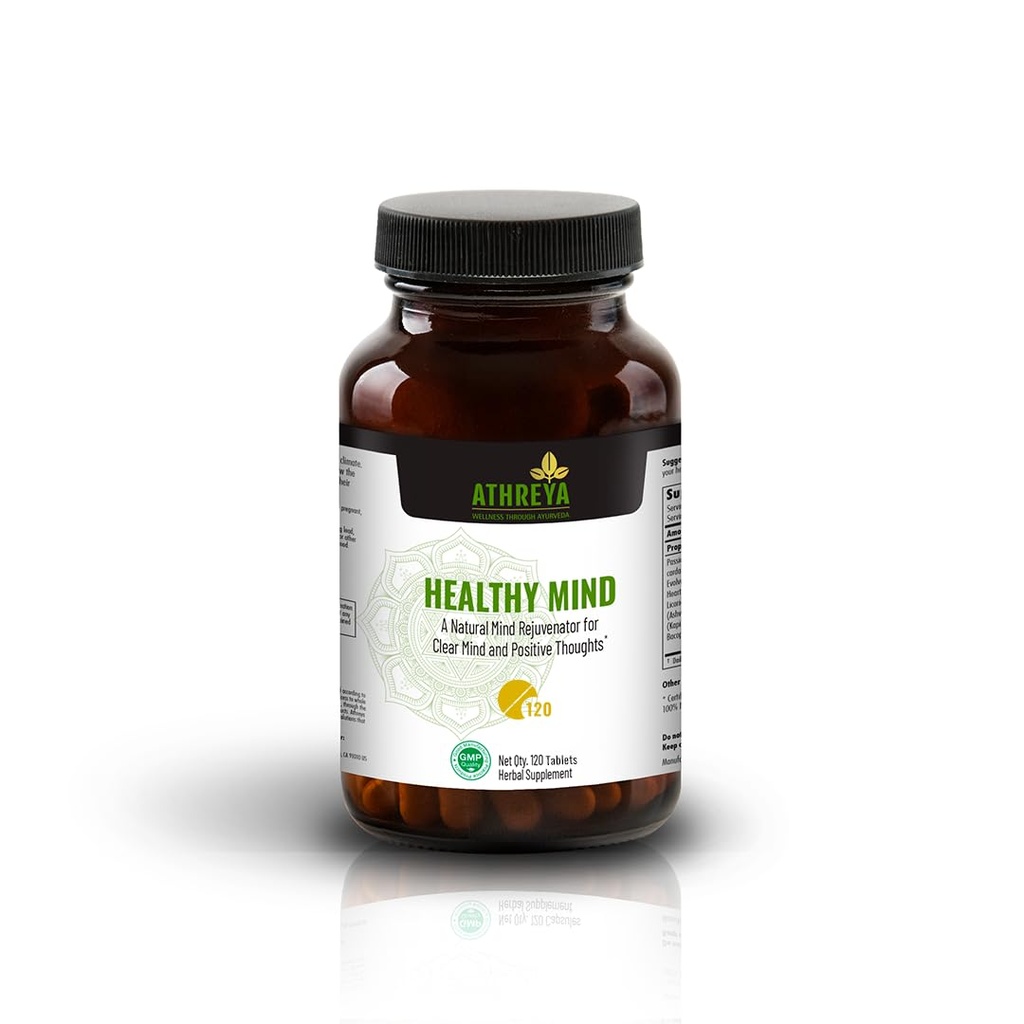 Athreya Herbs Sağlıklı Zihin Tabletleri | 120 Tabletler | Net Zihin ve Olumlu Düşünceler için Beyin Sağlığı Tamamı | Bellek, Odak, Zihinsel Enerji ve Concentration | Vegan, Non-GMO | 30 Day Supply