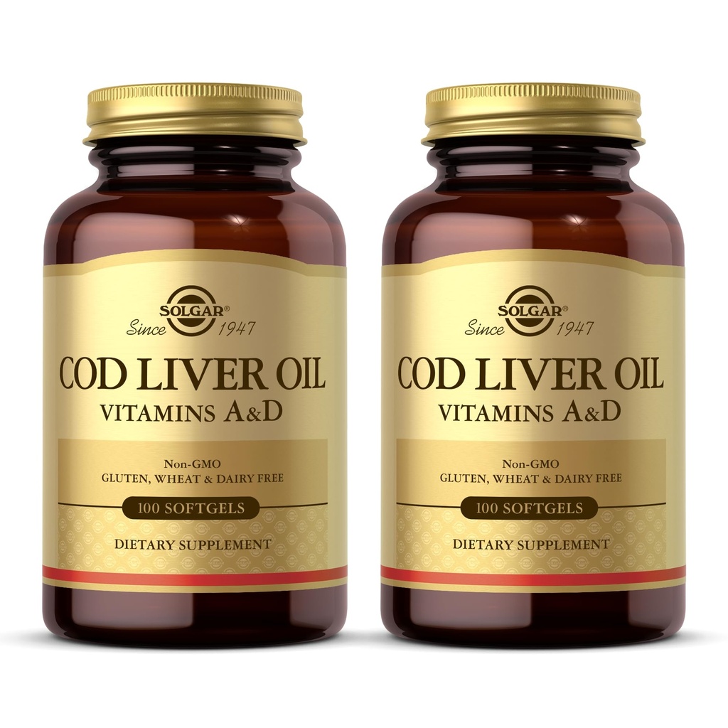 Solgar Cod Liver Oil - 100 Softgels - Παρέχει Βιταμίνες Α & D - Μη ΓΤΟ, Χωρίς Γλουτένη - 100 Μερίδες