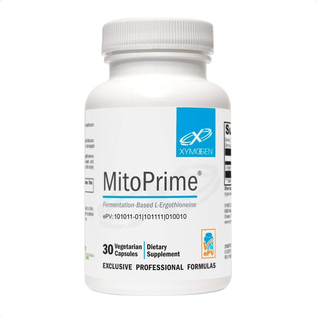XYMOGEN MitoPrime - Ζύμωση με βάση την Εργοθειονίνη - Αντιοξειδωτικό συμπλήρωμα για την υποστήριξη της Εγκεφαλικής Υγείας + Ήδη Υγιεινή Γλουταθειόνη Επίπεδα στο Σώμα (30 Κάψουλες)