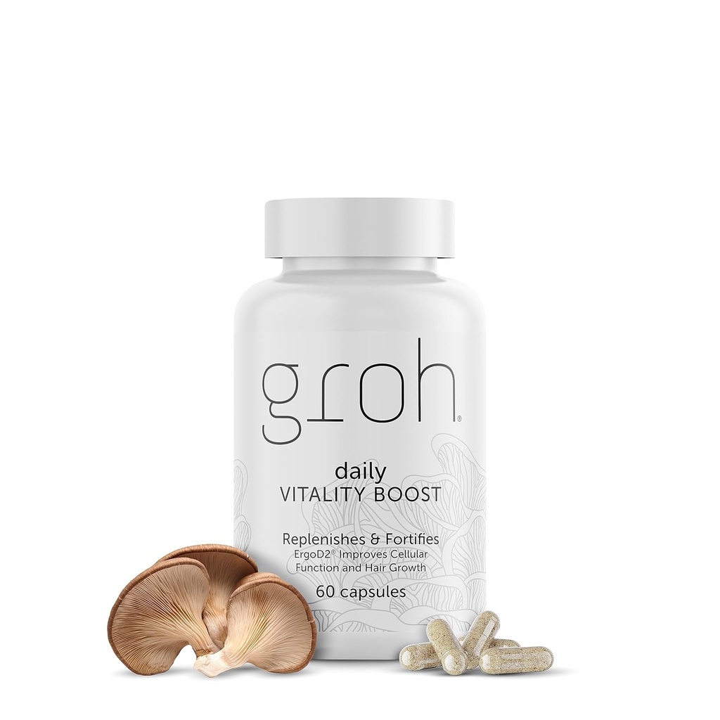 Groh Daily Vitality Boost - ErgoD2 tarafından desteklenen tüm Doğal Saç Büyüme Tamam - Antioksitlerde Zengin - Güçlü Saçlar için Vitaminler, Skin & Nails- İncelenmesi için En İyi Seçimleri - 60 Kont