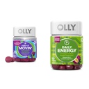 OLLY Constipation Relief 30ct, Energy Gummy 60ct - Rhubarb Prunes Amla Berry, B12 CoQ10 Goji Tropikal